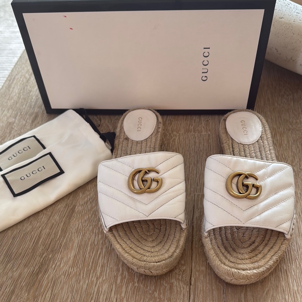 Gucci White Espadrilles Slide Sandals